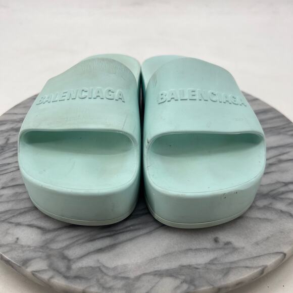 Balenciaga Womens 6 Sandals Chunky Rubber Slip On Slides Platform Minty Burst - Picture 3 of 13